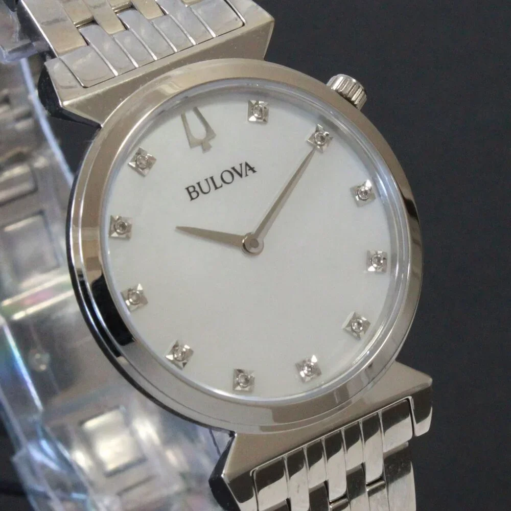 Bulova Ladies Regatta Quartz Watch MOP Dial 11 Diamond Indicese Classic 2 Hander